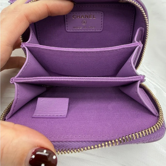 CHANEL PURPLE QUILTED LAMBSKIN MINI CC ZIP ON A CHAIN NWOT - Picture 6 of 10